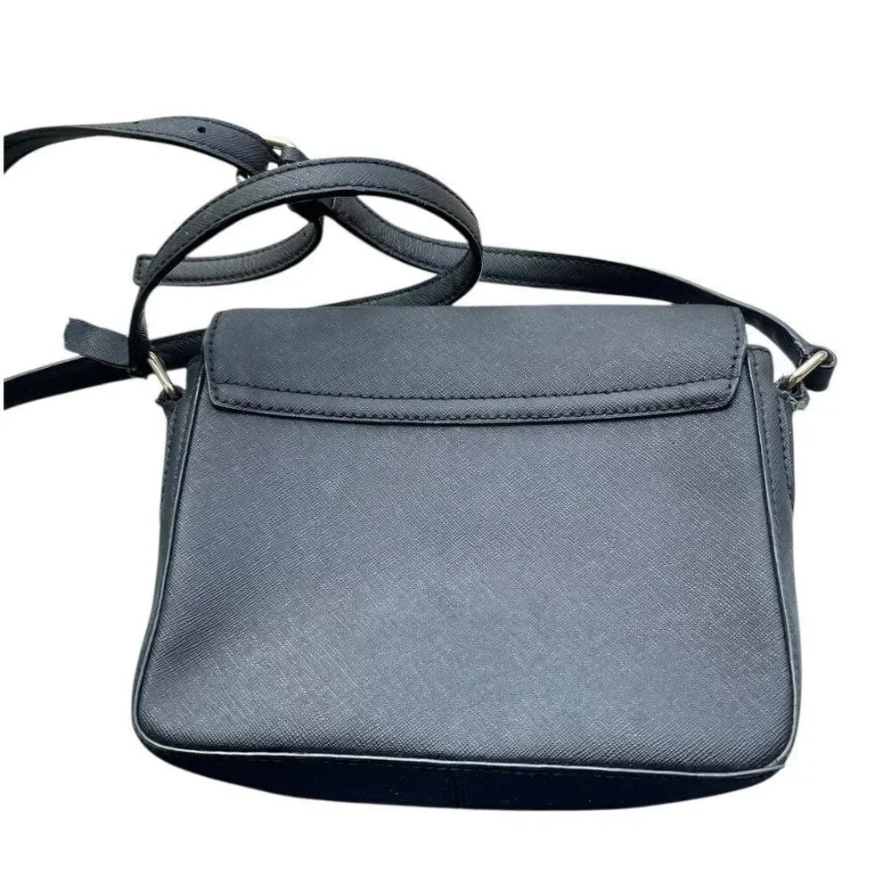 Kate Spade Black Leather Mini Flap Satchel Crossbody Bag Purse Adjustable Strap
